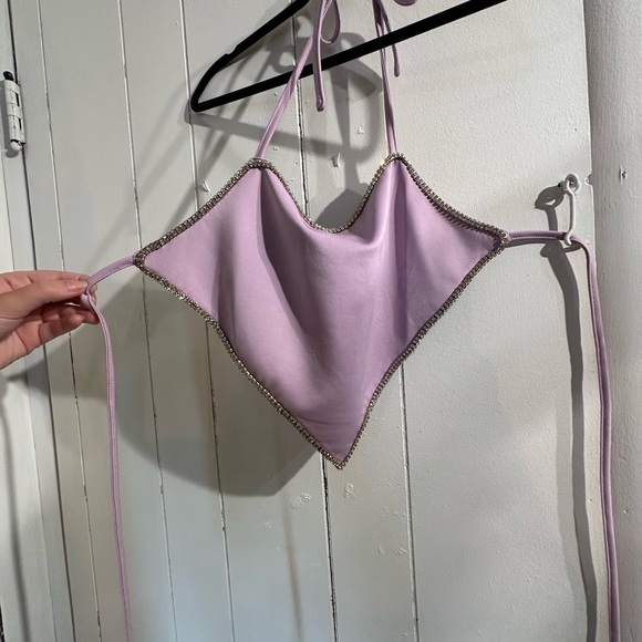 AKIRA Light purple Rhinestone trim halter top - Picture 3 of 5